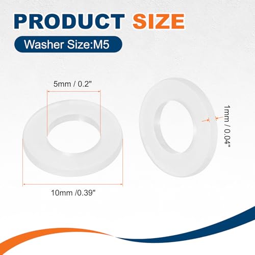 PATIKIL 125 Pcs Nylon Flat Washer M5 5mm ID 10mm OD 1mm THK White - color: White, size: 5mm x 10mm x 1mm