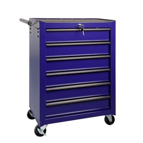 Rolling Metal Tool Chest with 6 Drawers, 20" 6-Drawer Tool Chest Cabinet with Ball Bearing Drawer Slides, Steel Tool Storage Box Organizer -Purple - color: Purple-6