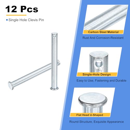 uxcell 12Pcs M10 x 90mm Single Hole Clevis Pins, Zinc-Plated Carbon Steel Flat Head Hitch Pins for Trailer Latch, Mechanics Repair, Furniture Installation, Industrial Equipment - size: M10 x 90mm