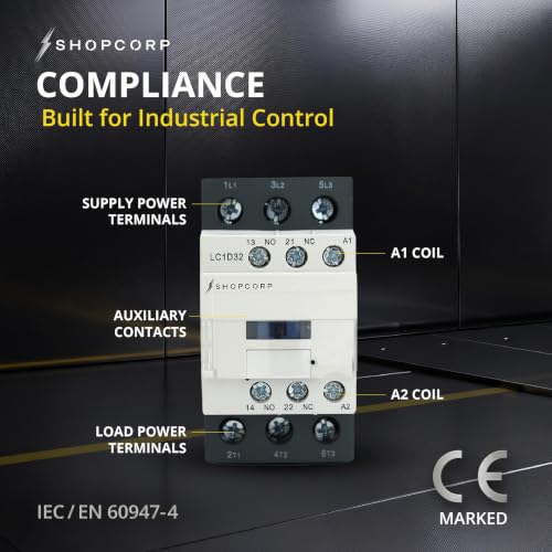 3 pole Contactor 30 Amp Normally Open IEC 660V Switch, Auxiliary 1NO/1NC - 220 / 240VAC Coil Inductive 32A and Resistive 50A, AC Contactor | Includes DIN Rail and Phillips Screws - style: 30A 220V - 1 Pack + Riel