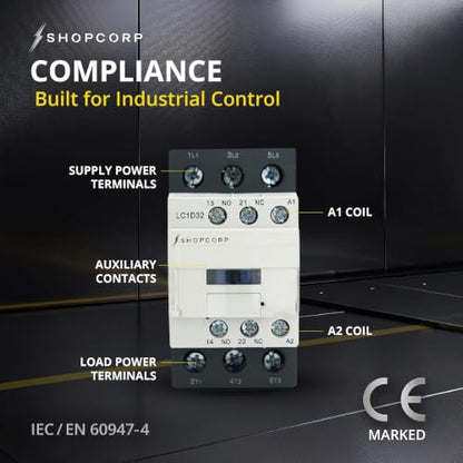 3 pole Contactor 30 Amp Normally Open IEC 660V Switch, Auxiliary 1NO/1NC - 220 / 240VAC Coil Inductive 32A and Resistive 50A, AC Contactor | Includes DIN Rail and Phillips Screws - style: 30A 220V - 1 Pack + Riel