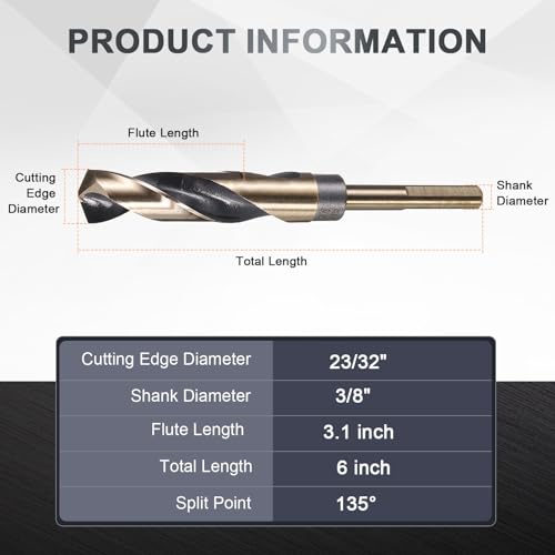 uxcell 23/32" Drill Bit 3/8" Reduced Shank 3-Flat M35 5% Cobalt HSS - size: 23/32" with 3/8" Shank