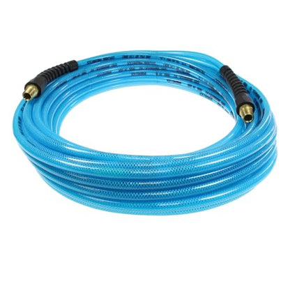 Coilhose Pneumatics PFE61004T Flexeel Reinforced Polyurethane Air Hose, 3/8-Inch ID, 100-Foot Length with (2) 1/4-Inch MPT Reusable Strain Relief Fittings, Transparent Blue - color: Transparent Blue, size: 3/8" X 100 Feet, 1/4" FTG