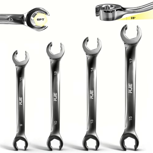 KJE 4-Piece Metric Flare Nut Wrench Set, line wrench set, 9x11MM, 10x12MM, 13x14MM, 15x17MM, CR-V Steel, Repair/Remove the Nuts on the Fuel Hose Drive Line - size: 4-Piece
