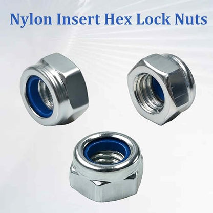100PCS M8-1.25mm Hex Lock Nuts, Carbon Steel Nylon Insert Self-Locking Nuts, Zinc Plated Metric Fasteners for Automotive Machinery Equipment