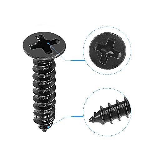uxcell M3.5 x 16mm Wood Screws Phillips Flat Head Carbon Steel Self Tapping Screws Black 200pcs - size: M3.5 x 16mm