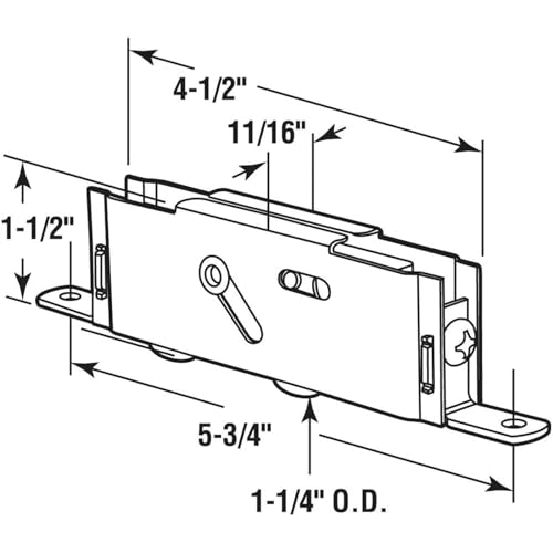 Sliding Patio Glass Door Tandem Rollers Replacement, 1-1/4" Steel Ball Bearing Wheels, 5-3/4" Screw Hole Centers, Features End Adjustment, 2 Pack