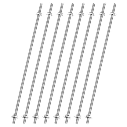 uxcell 8pcs 8/32 Inch M4 Threaded Rods with 40pcs Hex Nuts and Washers 12 Inch 201 Stainless Steel Full Threads Right-Hand Thread for Hangers, U-Bolts, Beaded Garden Stake Rods, Silver - size: 12 Inch