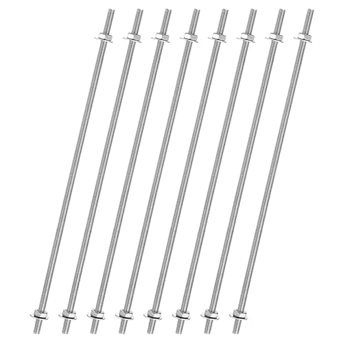 uxcell 8pcs 8/32 Inch M4 Threaded Rods with 40pcs Hex Nuts and Washers 12 Inch 201 Stainless Steel Full Threads Right-Hand Thread for Hangers, U-Bolts, Beaded Garden Stake Rods, Silver - size: 12 Inch