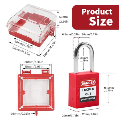 Emergency Stop Push Button Cover Lock with Padlock,Removable Base - color: Push Button Lockout Box With Lock