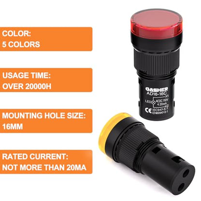 GASHER 12V/24V/110V 20mA Energy Saving Indicator Light Mounting Hole Size 16mm Green Yellow Red Blue White 10 Pcs（110V） (Pack of 2) - size: 16mm (Pack of 2), style: 110V