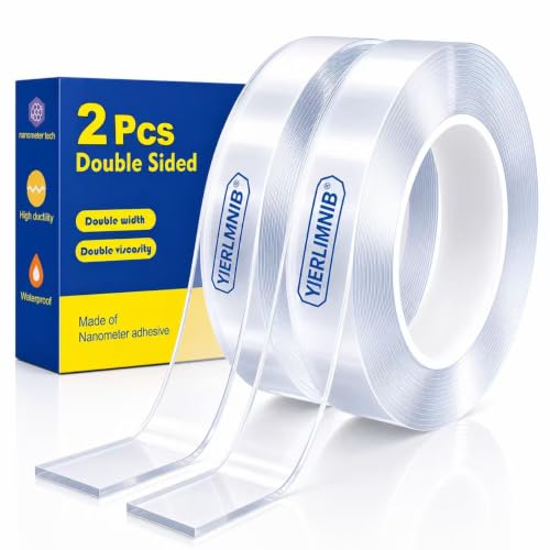 Double Sided Tape Heavy Duty, Nano Clear Mounting Tape, Picture Hanging Poster Carpet Tape for Walls, Dorm Office School Outdoor, Removable Adhesive 【2 Rolls】（9.85FTx1.2in&0.8in - size: 19.7 Feet