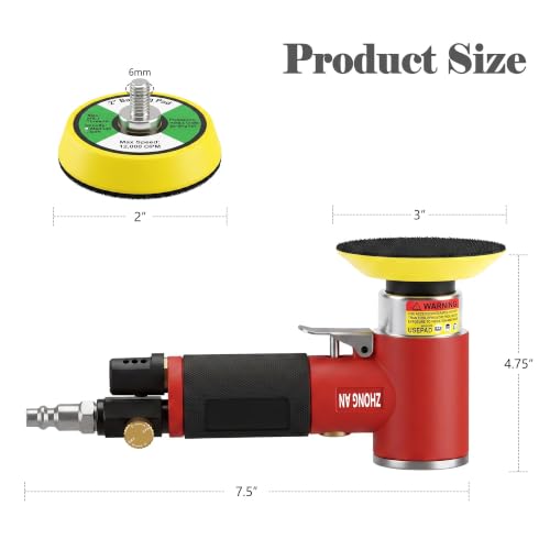 2 & 3 Inch Random Orbital Air Sander, 13,000 RPM Pneumatic DA Mini Sander Air Polisher Tool for Auto Detailing, Woodworking, Red - color: Red