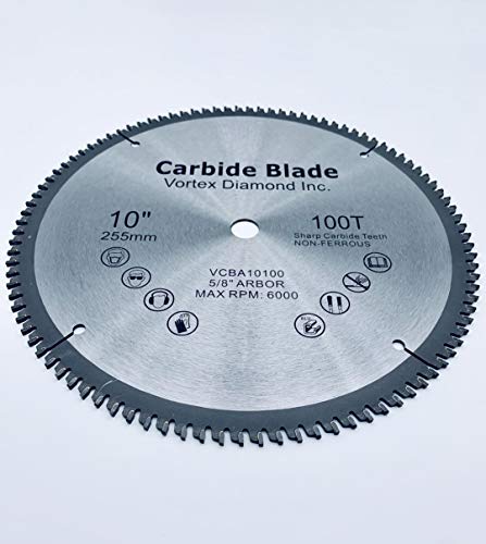 VORTEX DIAMOND 10 Inch 100 Teeth Aluminum Non-Ferrous Metal Circular Saw Blade with 5/8" Arbor (10 Inch 100 Teeth)