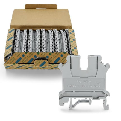 100pcs UK-5N Din Rail Terminal Blocks Wire Ground Application for 800V 24-10AWG 4mm Electrical Distribution Box Connector Screw Solar Power System Project PLC Industrial Control Automation DIY CNC RV - color: 100psc NewGray
