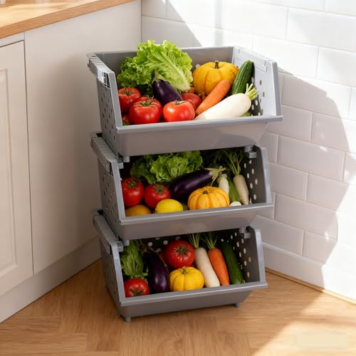 Stackable Storage Bins, Pantry Organizer Baskets, 3-Pack