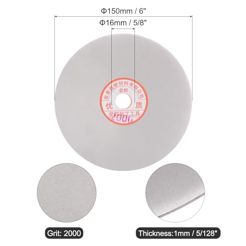 uxcell Diamond Sanding Grinding Disc, 6-Inch (150mm) Grit 2000 5/8" Arbor Hole, Flat Lap Disk Polishing Discs Abrasive Wheel for Gemstone Tile Porcelain Glass Stone Metal - size: Grit 2000
