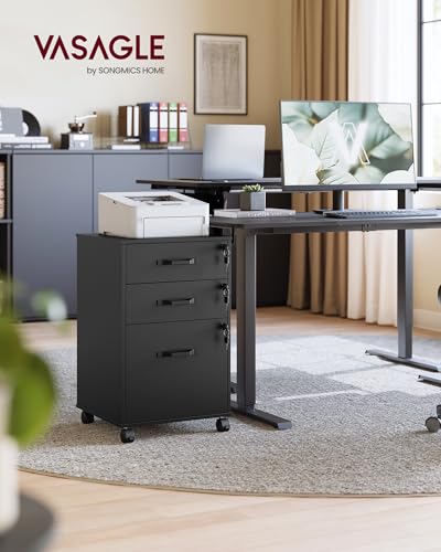 VASAGLE 3-Drawer Mobile File Cabinet, Home Office, Locking, Printer Stand - color: Ink Black, size: 3 Drawers with Lock