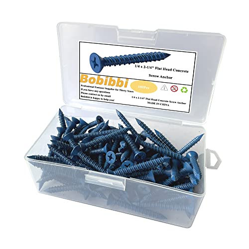 1/4 x 2-1/4" Flat Head Concrete Screw Anchor, for Anchoring to Masonry, Block or Brick (100Pcs) - size: 1/4 x 2-1/4", style: Flat Head