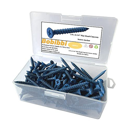 1/4 x 2-1/4" Flat Head Concrete Screw Anchor, for Anchoring to Masonry, Block or Brick (100Pcs) - size: 1/4 x 2-1/4", style: Flat Head