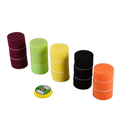 16Pcs Car Foam Drill Polishing Pad, 2inch Detail Polishing Buffing Pad Mix Size Car Detailing Kit Air Sander Car Polisher Thread-M6X1 for Buffer Polisher Polishing, Buffing