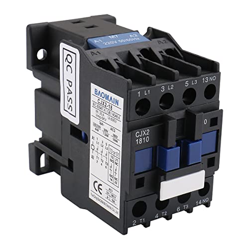 Baomain 3-Pole AC Contactor CJX2-1810 – 220VAC Coil, 3NO+1NO Auxiliary, 660V 3-Phase, DIN Rail Mount,for Motor Starters, Pumps, and Industrial Control Panels