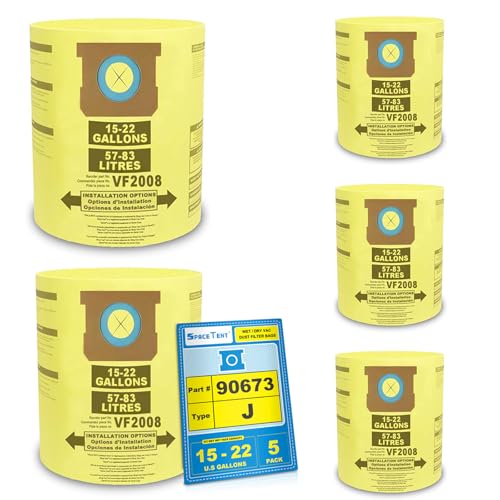 5 Pack 90673 Type J Filter Bags for Shop Vac 15-22 Gallon Wet/Dry Vacuums