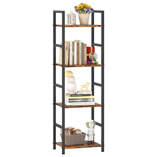 4 Tier Bookshelf, Narrow Storage Organizer for Small Space, Brown - size: 4 Tier