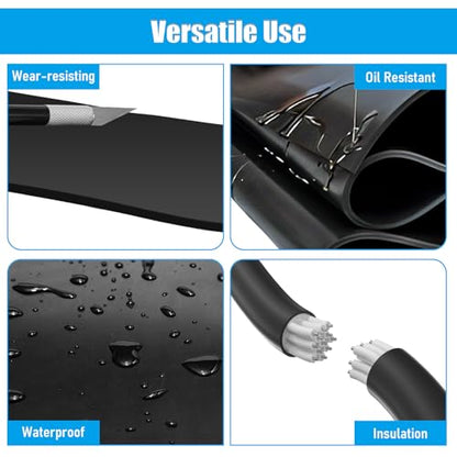CYEAH 2 Rolls Rubber Sheet, 1/4" Thick X 4" Wide X 10' Long Solid Rubber Strips Roll PadInsulation, Rubbers Rolls for Gaskets DIY Material, Supports, Leveling, Sealing, Bumpers, Abrasion, Flooring