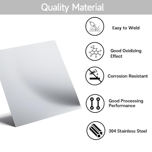 304 Stainless Steel Sheet - 12" X 12" X 1/8" Thin Stainless Steel Plate 1/8 Inch Thickness with Protective Film Metal Sheets Shim Stock Sheets for Kitchen DIY Crafting etc. (305 x 305 x 3 mm) - size: 12X12X1/8inch
