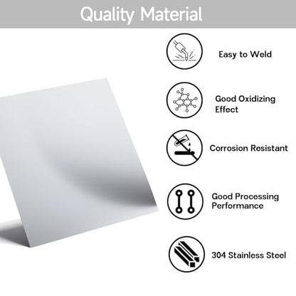 304 Stainless Steel Sheet - 12" X 12" X 1/8" Thin Stainless Steel Plate 1/8 Inch Thickness with Protective Film Metal Sheets Shim Stock Sheets for Kitchen DIY Crafting etc. (305 x 305 x 3 mm) - size: 12X12X1/8inch