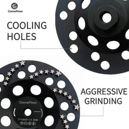 Diamond Grinding Cup Wheel for Concrete & Masonry, 48 Aggressive Star Segments, 7 Inch 5/8"-11 Thread, 30 Grit - style: 7"