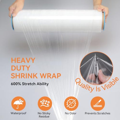 Stretch Film Shrink Wrap Roll for Moving 18" x 1500', 4 Rolls