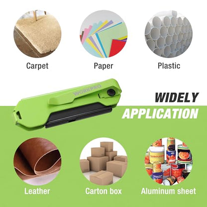 WORKPRO 2PCS EDC Folding Utility Knife, Mini Box Cutter with Quick Open Axis Lock, Quick Change Blade Razor Knife, Foldable Small Pocket Knife with Belt Clip, 2 Packs with 10 Extra Blades - color: Green
