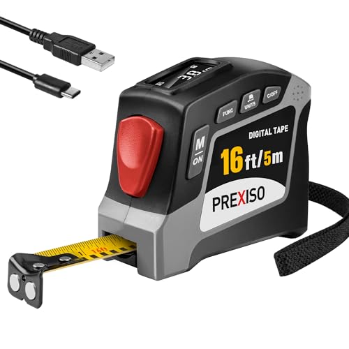 PREXISO 2-in-1 Digital Tape Measure, 16Ft Digital Measuring Tape Auto Lock - color: Grey