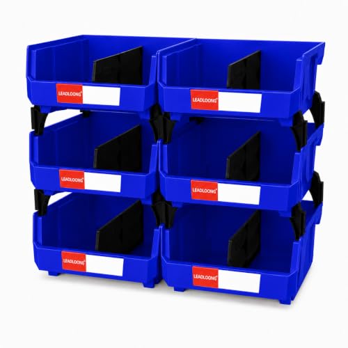 6 Pack Stackable Storage Bins Heavy Duty Parts Organizer Blue - color: Blue-6 Pack, size: 11"x11"x5"