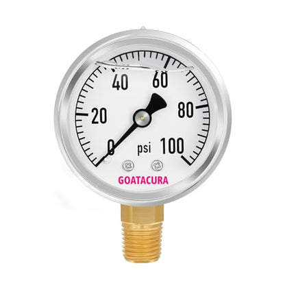 0-100psi Glycerin Filled Pressure Gauge, 2" Dial Size, 304 Stainless Steel Case, 1/4" NPT Lower Mount, with High Accuracy, for Measuring Water Air Hydraulic Pressure - size: 0-100psi, style: BRASS