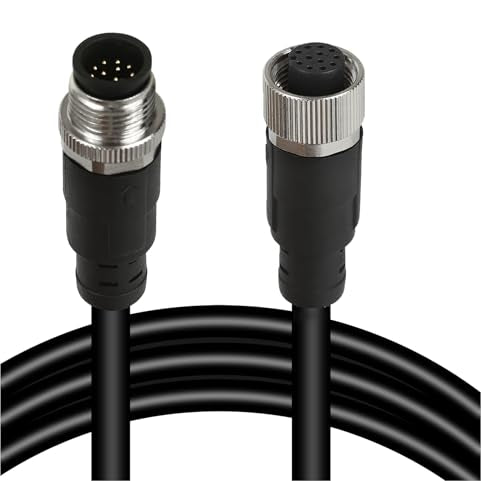 M12 12-Pin Male to Female Connector Cable – Industrial Waterproof Sensor Extension Wire, A-Coded Safe Signal Cord for Automation, Robotics, Machinery - size: 2m, style: 12pin Male to Female