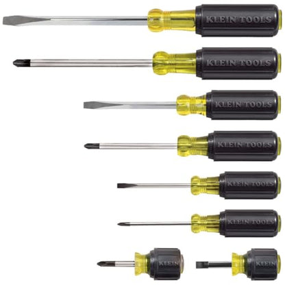 Klein Tools 85078 Screwdriver Set, Made in USA, All-Purpose Screwdriver Kit has 4 Phillips and 4 Flat Head Tips, Non-Slip Cushion Grip, 8-Piece - style: 8-Piece Set