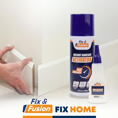 FIX & FUSION Ca Super Glue (1.77 Oz) with Activator Spray (6.76 Fl Oz) Set, Fast Adhesive/Cyanoacrylate Glue & Instant Activator for Woodworking, Plastic, Rubber, Granite, DIY & Industrial, (2 Pack)