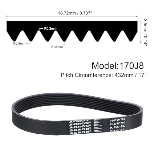 uxcell 170J8 PJ V-Ribbed Belt 8 Ribs 17" L x 0.74" W x 0.14" H, EPDM - size: 170J8