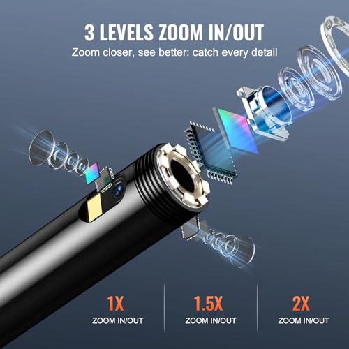 VEVOR Endoscope Camera with Light, Triple Lens Industrial Borescope, 5" Screen 1080P Inspection Camera, 8 + 2 Lights, IP67 Waterproof Snake Cameras for Automotive, Plumbing (16.4FT Cable, 32GB Card) - size: 16.4FT