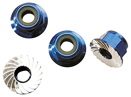 Traxxas 1747R Blue-Anodized Aluminum 4mm Flanged, Serrated Lock Nuts (Set of 4)
