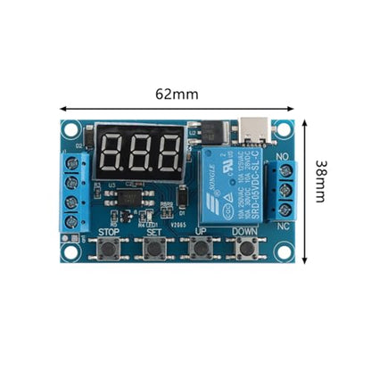 DC 6-30V Timer Relay with LCD Display, 1 Channel Delay Controller Module, Type-C Interface, Power Off Cycle Timer
