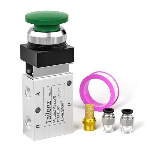 TAILONZ PNEUMATIC Green 1/4”NPT Manual Control Type Mushroom Push Button 3 Way 2 Position Pneumatic Control Mechanical Valve - size: 3 Way 2 Position