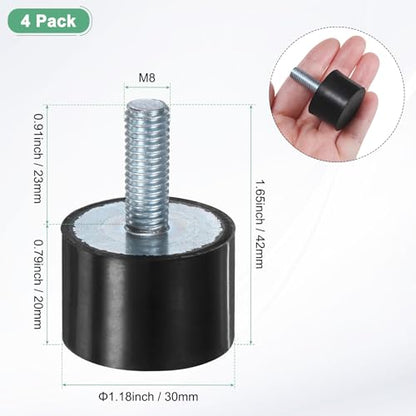 M METERXITY 4-Pack Rubber Mounts D30mmxH20mm Male Vibration Isolators Cylindrical Shock Absorber W M8 x 23mm Studs for Air Compressor/Car/Pump/Boat/Garage Motor/Bobbins Rubber Isolators - size: M8 x 23mm, 30mm x 20mm