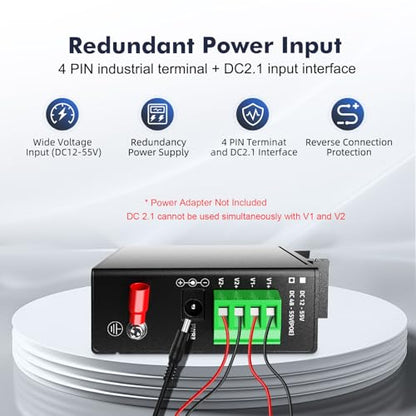 5 Port Mini Gigabit Industrial DIN-Rail Switch, 4 x 100/1000Mbps Ports,1 Gigabit Uplink, Din Rail & Wall Mount Included, Unmanaged IP30 (-40~185°F) Hardened YuLinca Industrial Ethernet Switch