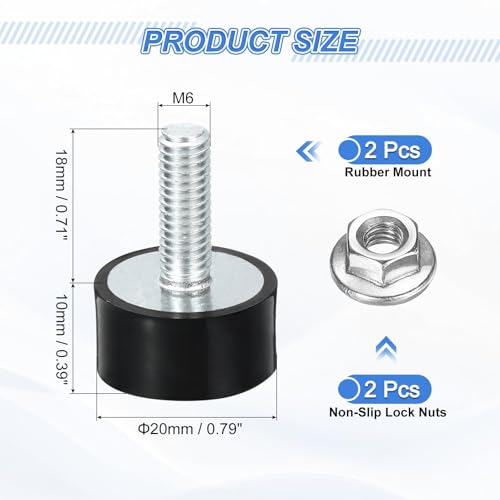 uxcell 2Pcs M6 Thread Rubber Mounts, Vibration Isolators, Cylindrical Shock Absorber with Studs 20 x 10mm with Non-Slip Nuts - size: M6 x 20 x 10mm