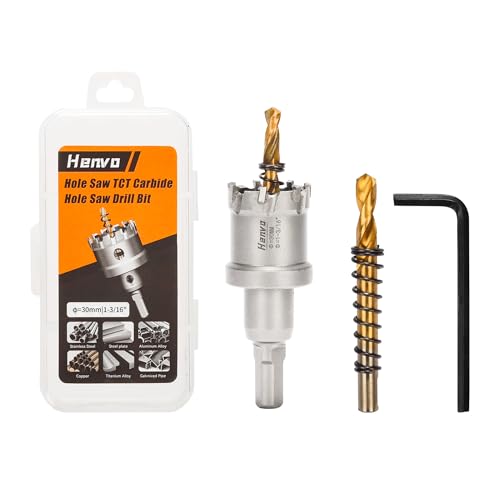 Hole Saw 1-3/16" (30mm) Heavy Duty Carbide with 2 Pilot Drill Bits - Metal Hole Cutter Cuts Stainless Steel, Iron, Copper, Brass, Plastic - size: 30mm|1-3/16"