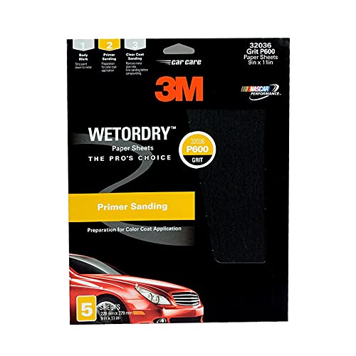 3M Wetordry Sandpaper, 32036, 600 Grit, 9 in x 11 in, 5 Sheets Per Pack